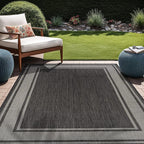 Beverly Rug Outdoor Rug 8x10 Modern Bordered Area Rugs for Indoor and Outdoor Patio Deck Porch Garden Waterproof Weather Sun Resistant Washable Outside Carpet (8 x 10 Dark Gray)