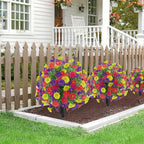 22.8" Set of 2 Fall artificial Boxwood topiary Ball tree for outdoors with Spike,UV Resistant Faux Shrubs Outdoor with morning glory flowers,Faux Plants Bushes for Garden Porch Yard Patio Decor Mix