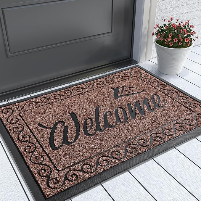 Yimobra Welcome Front Door Mat, Heavy Duty Easy Clean Doormat Indoor Outdoor, Waterproof Quick Dry Floor Mat for Home, Garage, Hign Traffic Areas, Non Slip, Low Profile, 29.5X17 Inches, Maroon