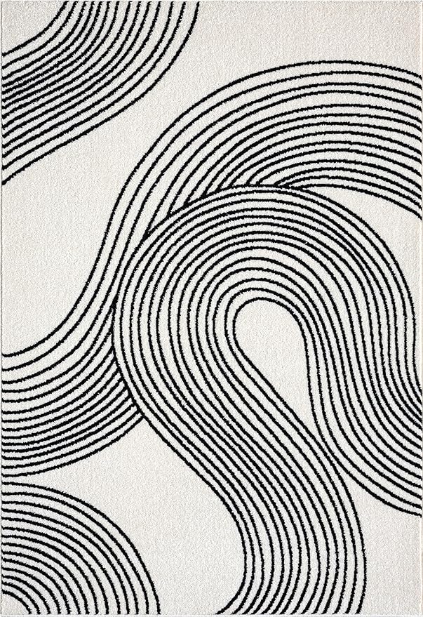 Abani Nuevo Beige Black Swirls Modern Area Rug 4' x 6' for Living Room, Bedroom - Abstract Design - Durable & Easy to Clean