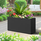 FENCY Metal Rectangular Planter Box, Large Planters for Outdoor Plants, Tall Planters for Outdoor Plants with Drainage Holes (32" L x 10" W x 16.3" H,Black)