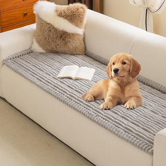 MYSKY HOME Couch Covers for 3-4 Cushion Sofa Pet Friendly, Couch Cover for Dogs, Sofa Covers for Pets Washable, Soft Non-Slip Sofa Slipcovers Furniture Protector Covers, Light Grey, 27.6" x 82.7"