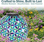Sunnydaze Cool Blooms 10" Mosaic Glass Garden Gazing Globe with LED Solar Light - Set of 2