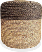 Jute Pouf Ottoman | Footrest Pouf | Hand Braided - Round Boho Pouffe - for Living Room, Bedroom, Nursery (16"x16"x16") Grey