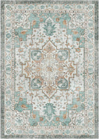 GENIMO 10x12 Area Rugs for Living Room, Machine Washable Non Slip Vintage Rugs, Low Pile Lightweight Chenille Print Rug for Bedroom, Dining Room, Home Office, Cyan