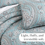 Southshore Fine Living, Inc. Full/Queen Quilt Bedding Set, Paisley Full Size Summer Bedspread, Boho Bedding Set for Full Size Mattress, Queen Size Quilt Coverlet & Matching Shams, Pure Melody Aqua