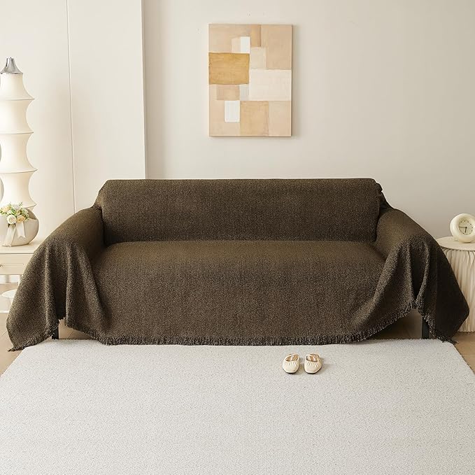 Sofa Covers for 3 Cushion Couch Chenille Couch Cover for Dogs Khaki Sofa Slipcover Living Room Pet Furniture Protector Washable Stain Resistant 1-Piece Couch Cover, 71"x118"