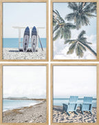 SIGNWIN Framed White Surfboard Tropical Palm Tree Beach Shore Wall Art, Set of 4 Landscape Colorful Wall Decor Prints, Nature Wilderness Wall Décor for Living Room, Bedroom - 11"x14" Natural
