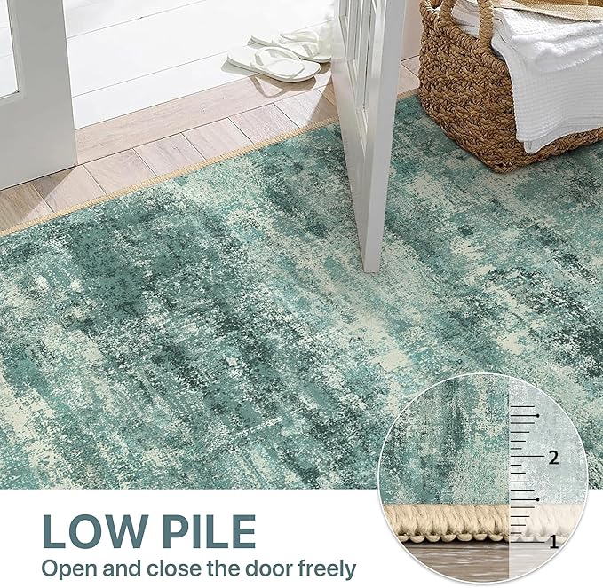 Area Rugs 10x12 for Living Room Bedroom, Modern Splash Abstract Machine Washable Rug, Large Soft Low Pile Floor Cover with Non Slip Backing for Dining Room, Teal Green