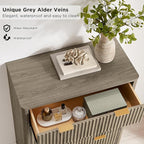 T4TREAM Fluted 5 Drawers Dresser, 48" Tall Modern Chest of Drawers, Curved Profile Design, Wood Drawer Organizer for Bedroom, Living Room, Hallway, Entryway, Grey Alder