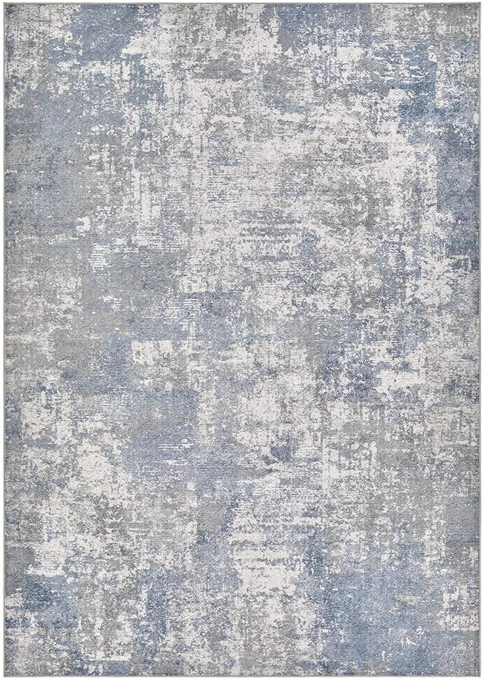 Tortania Washable 7x9 Area Rug for Living Room: Modern Abstract Neutral Large Soft Thin Rugs - Non Slip Indoor Carpet for Bedroom Dining Room Office Nursery Home Floor Decoration - Blue Grey