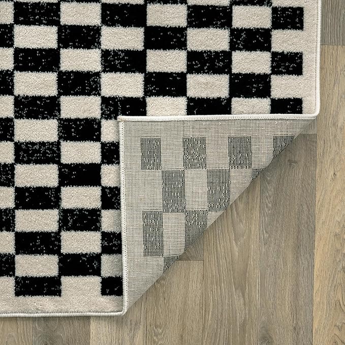 Rugshop Black and White Checkered Area Rug – High-Contrast Grid Pattern Carpet for Living Room, Bedroom, or Dorm – Trendy Contemporary Soft Floor Décor 2' 3" x 4' Black