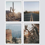 SIGNWIN Framed Cactus Desert Landscape Wall Art, Set of 4 Southwest Texas Arizona Saguaro Wall Decor Prints, Nature Wilderness Wall Décor for Living Room, Bedroom - 11"x14"x 4 White