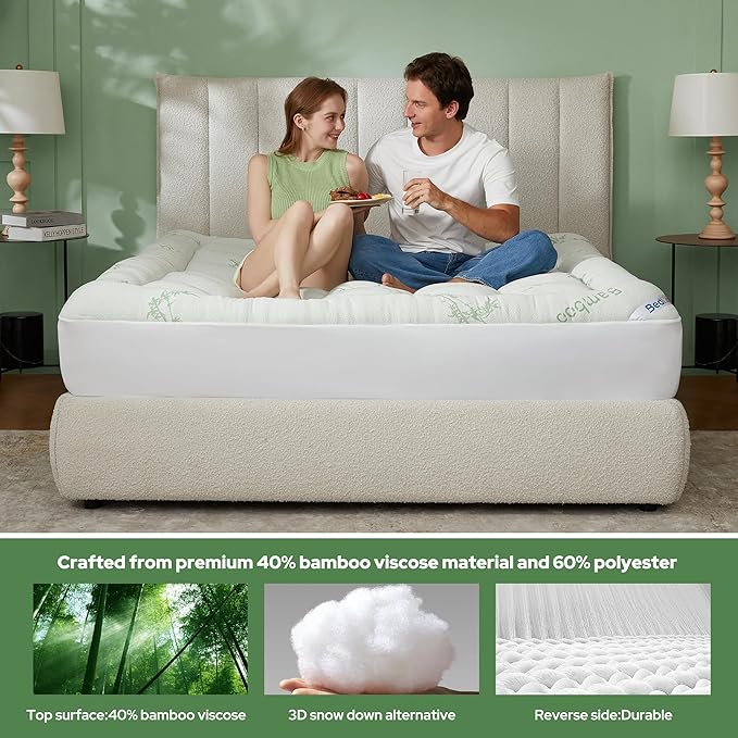 BEDLORE Twin Mattress Topper Viscose Derived from Bamboo, Thick Pillow Top Mattress Pad with Stretchable Pockets for 6"-15" Mattress, Soft Breathable Mattress Topper for Back Pain Relief