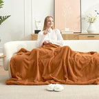 Amélie Home Luxury Striped Faux Fur Throw Blanket for Couch, Embossed Split Fur Cozy Fuzzy Fluffy Luxurious Soft Plush Sofa Chair Bed Gift Blankets for Women Men Wife Friend, 55"x70", Brown