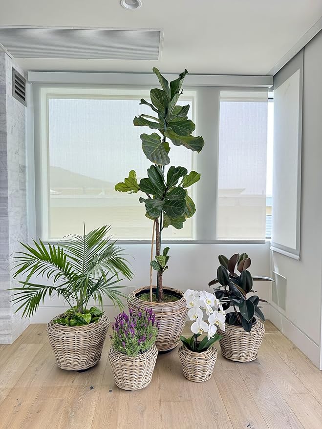 Rattan Kobo Indoor Outdoor Planter Basket with Plastic Pot Small 25-Gallon Soil Capacity