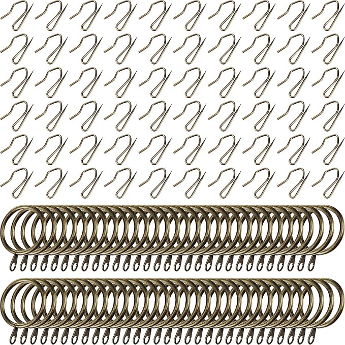Hotop 60 Pieces 1.26 Inch Metal Drapery Curtain Rings Curtain Hanging Rings and 60 Pieces Metal Drapery Pin Hooks for Drapes Window Door Shower (Oil-Rubbed Bronze)