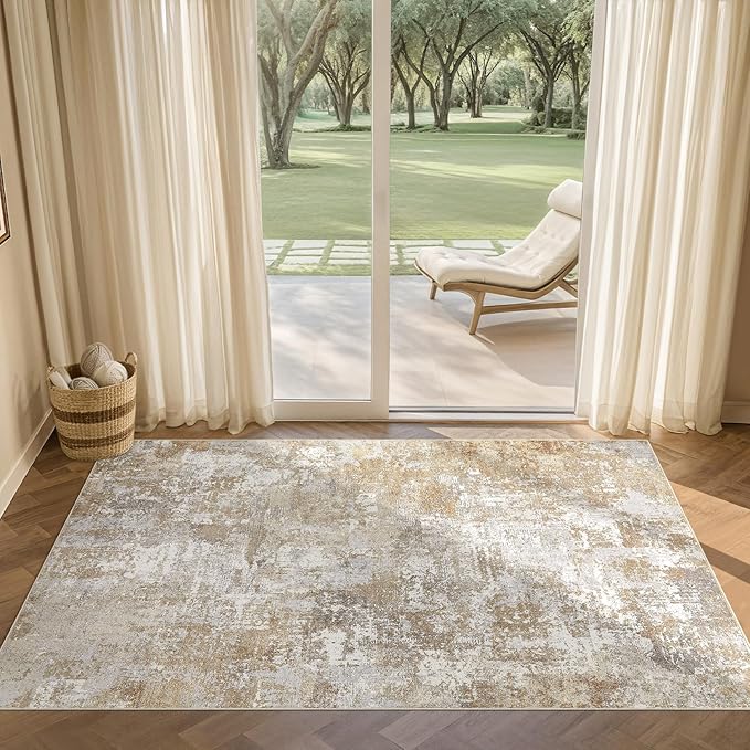Tortania Washable 3x5 Area Rug - Modern Abstract Neutral Rugs Indoor Soft Thin Mat Non Slip Carpet for Entrance Front Door Living Room Bedroom Home Floor Decoration- Brown Grey