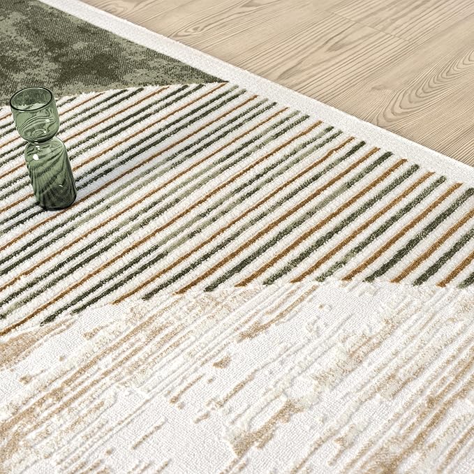 Abani Mid-Century Green Arch Washable Area Rug – 8' x 10' – Modern Geometric Design – Ivy Collection – Non-Shedding, Easy to Clean – Durable for High Traffic Areas – Living Room, Bedroom & Office