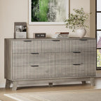 57" Long Dresser for Bedroom, 7-Drawer Fluted Chest, Wide Wood Storage Dresser with Metal Slides and Handles, Stable Base, Modern Clothes Organizer for Primary Suite, Guest Room, Nursery