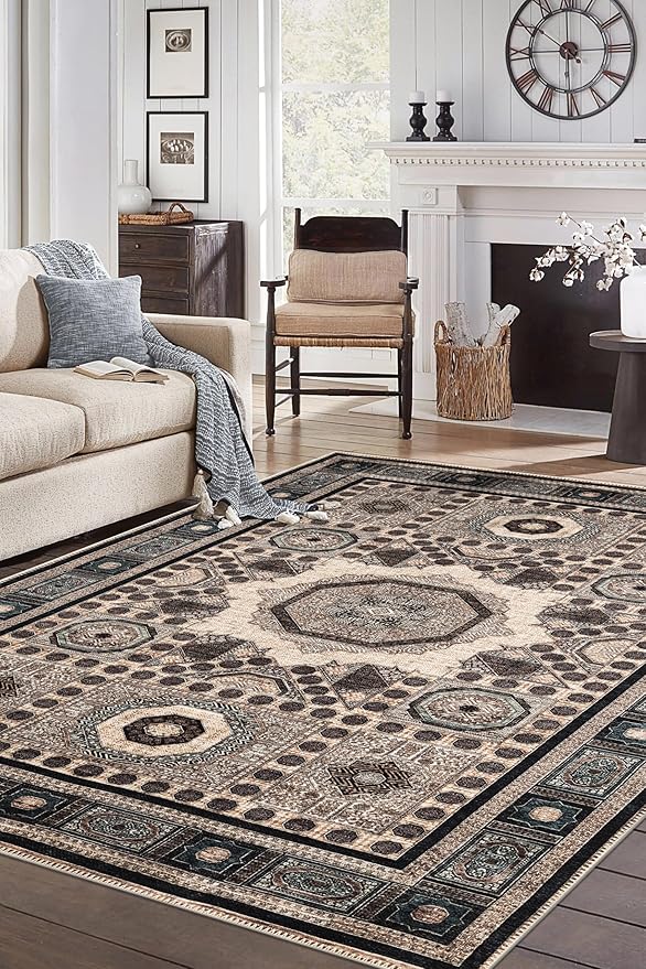 Keen Home Design 3x5 Rug - Machine Washable Entry Rug with Non-Slip Backing, Ideal for Enteryway, Kitchen, Bathroom, Laundry Room - Vintage, Easy Clean, Durable, Low Pile Rug - (3' x 5')