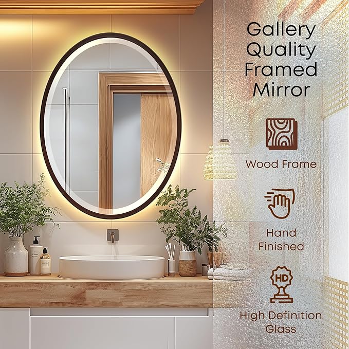 OVALCREST - Oval Wooden Beveled Wall Mirror for Home Decor, Bathroom, Vanity, Bedroom, Living Room, Hallway - London Style (Black Walnut) 19.1 x 25.1