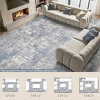 Tortania Washable 10x14 Area Rug for Living Room: Modern Abstract Neutral Large Soft Thin Rugs - Non Slip Indoor Carpet for Bedroom Dining Room Office Nursery Home Floor Decoration - Blue Grey