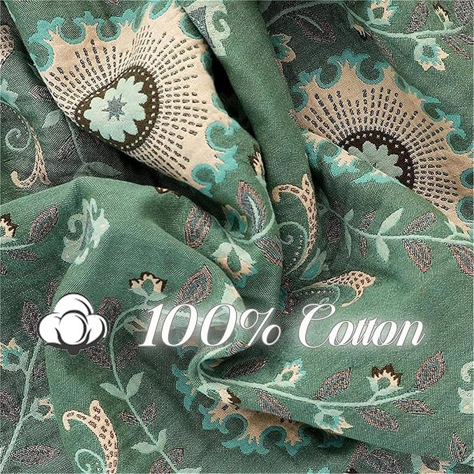 MSGKV Boho Throw Blanket for Couch Bed 100% Cotton Blankets Woven Green Blanket,Versatile Double Sided, Super Soft Warm Blanket 60''x 80''