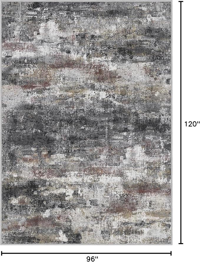 Area Rugs 8x10 for Living Room Bedroom, Modern Abstract Machine Washable Soft Dark Gray Rug, Floor Carpet with Non Slip Backing for Dining Room