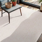 CAMILSON Easy Jute Rug 4x6, Indoor Outdoor Off-White Color Fiber Area Rugs for Living Room Patio and Kitchen Rug Herringbone Seagrass Woven Design Easy-Cleaning Washable Outside Carpet Alfombras 4 x 6