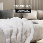 Mon Chateau Premium Reversible Luxury Faux Fur Throw for Couch, Sofa, or Bed - Plush Cozy Soft Blanket for Sleeping or Home Décor, 60" x 70" (Ivory)
