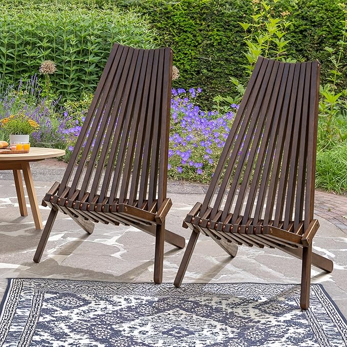 IDZO Elina FSC Eucalyptus Tamarack Chairs, 300Lbs Capacity Modern Adirondack Style, Wooden Folding Seats, for Fire Pit Outdoor & Indoor - Cinnamon, Set of 2