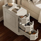 Nightstand with Charging Station, Vintage Wood End Table with 3 Drawer, Victoria Narrow Side Table, Slim Bedside Tables for Bedroom, Pre-Installation, Light Gray