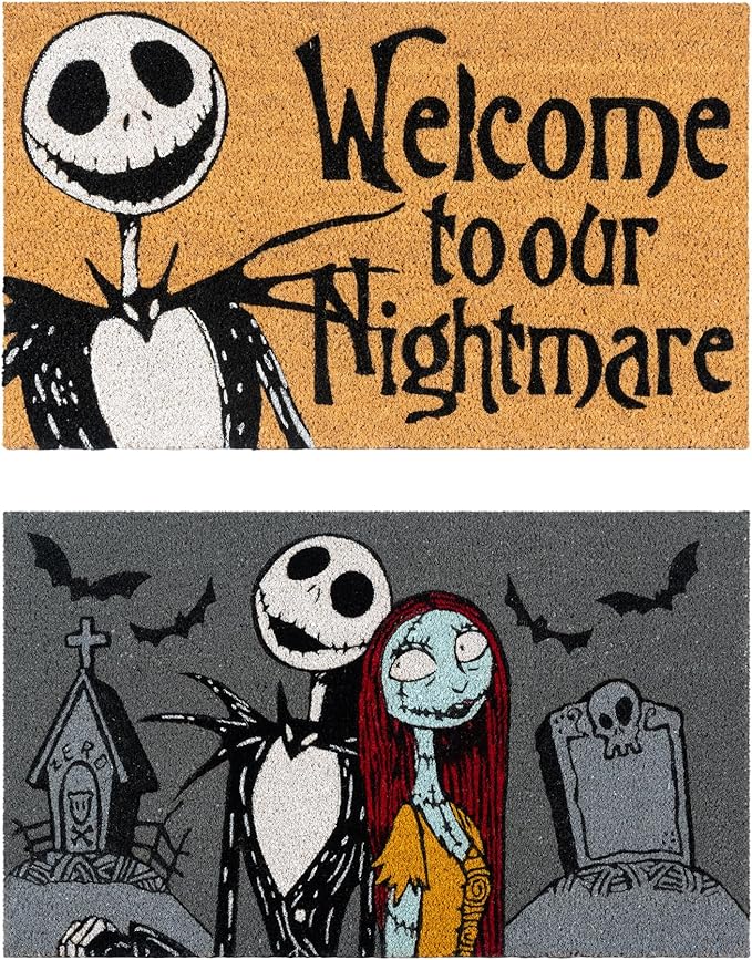 Gertmenian Nightmare Before Christmas Coir Doormat - 2x3 Welcome Mat (2-Pack), Ideal for High Traffic Areas in Front Door, Garage, Entryway - Welcome Nightmare/Jack & Sally, 80005