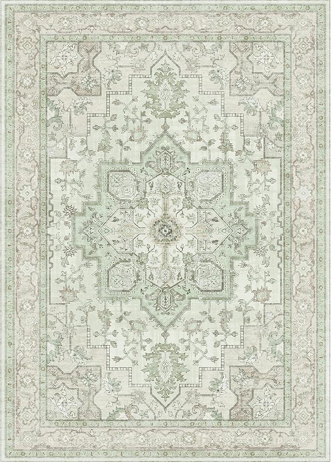 GENIMO 9x12 Runner Rugs for Hallway, Machine Washable Non Slip Vintage Rugs, Low Pile Lightweight Soft Print Rug for Enrtyway, Corridor, Home Office, Kitchen, Oat Light