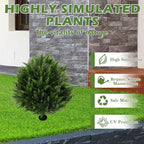 Sunnyglade Set of 2 Artificial Cedar Topiary Ball Trees, Faux Cedar Shrub Bushes with Ground Spike 25.5", UV Resistant Fake Cedar Plants for Indoor, Garden, Yard, Porch, Patio Decor (Green)