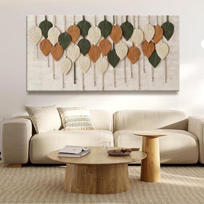 Tsomzxng Large Boho Wall Art For Living Room Modern Wall Art Print Paintings Multicolor Leaves Feather Canvas Wall Art Decor Picture For Bedroom Apartment Kitchen Home Wall Decor 29" W X 58" L