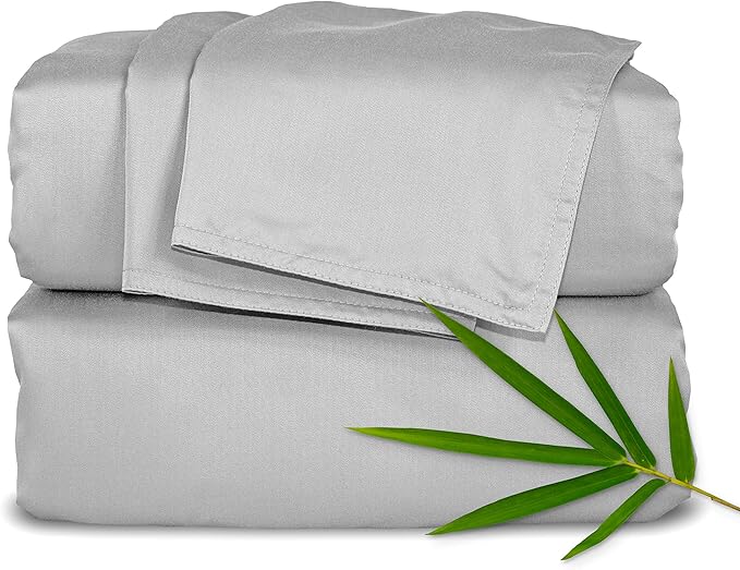 Short Queen Sheets by Pure Bamboo for RV Camper (60"x75") - Genuine 100% Organic Viscose Derived from Bamboo Bed Sheet Set, Soft & Cooling, Lifetime Quality Promise (Short Queen, Silver Pearl)