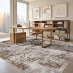 Tortania Washable 5x7 Area Rug for Living Room: Modern Abstract Neutral Large Soft Thin Rugs - Non Slip Indoor Carpet for Bedroom Dining Room Office Nursery Home Floor Decoration - Brown