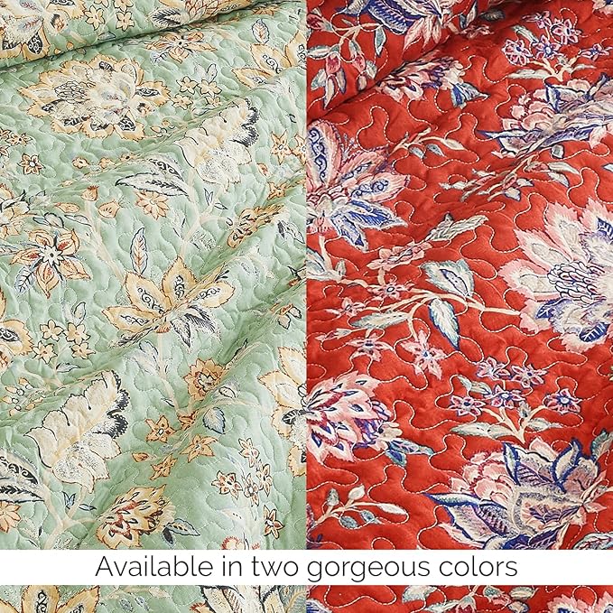 Southshore Fine Living, Inc. Oversized King Quilt Bedding Set, Jacobean Willow Floral Quilt Set with 2 Matching Pillow Shams, Lightweight California King Bed Spread, Soft Microfiber Fabric, Red