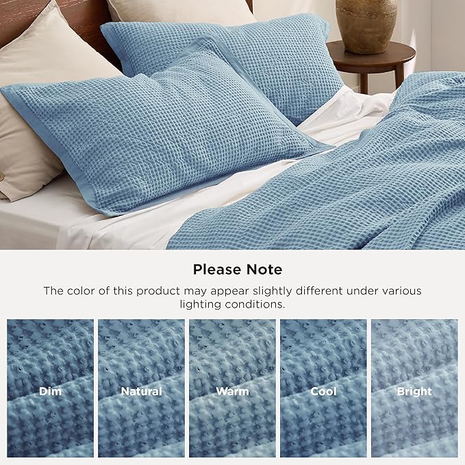 Bedsure Cotton Duvet Cover King - 100% Cotton Waffle Weave Grey Blue Duvet Cover King Size, GentleSoft™ and Breathable Bedding Set for All Season, 3 Pieces, 104"x90"