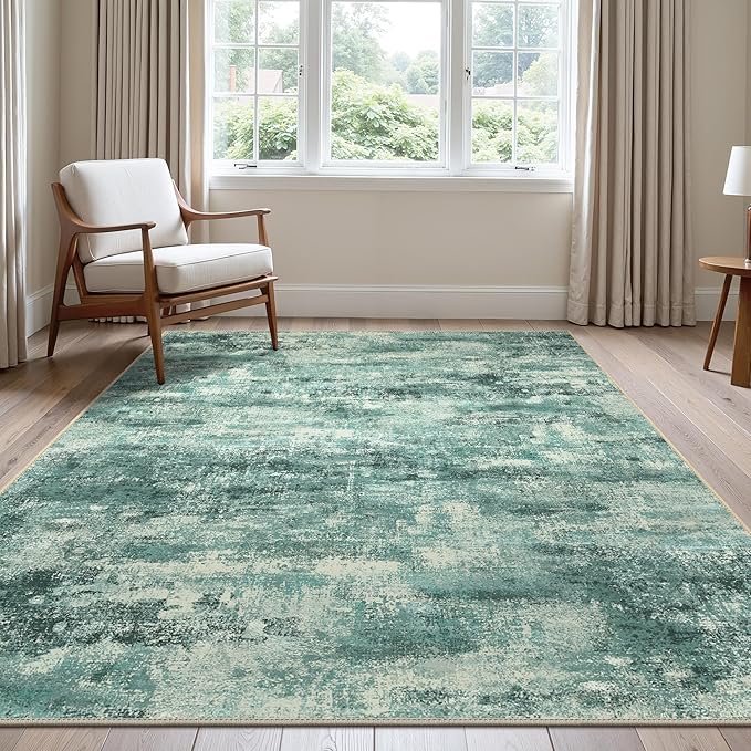Area Rugs 10x12 for Living Room Bedroom, Modern Splash Abstract Machine Washable Rug, Large Soft Low Pile Floor Cover with Non Slip Backing for Dining Room, Teal Green