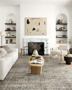 Loloi Layla Collection LAY-13 Antique/Moss 7'-6" x 9'-6" .13" Thick Area Rug, Soft, Durable, Vintage Inspired, Distressed, Low Pile, Non-Shedding, Easy Clean, Printed, Living Room Rug