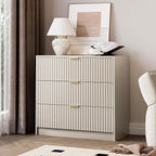 Fluted Dresser for Bedroom, 32 Inch Wide Nightstand with Large Drawer, 3 Drawer End Table for Bedroom, Living Rooms, Offices, and Entryways, Beige