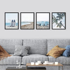 SIGNWIN Framed White Surfboard Tropical Palm Tree Beach Shore Wall Art, Set of 4 Landscape Colorful Wall Decor Prints, Nature Wilderness Wall Décor for Living Room, Bedroom - 11"x14" Black