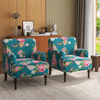 UIXE Floral Accent Chairs Set of 2, Living Room Arm Chair Modern Nailhead Trim Club Armchair, Comfy Upholstered Sofa Lounge Seat Reading Seat Bedroom Side Seating for Home Office