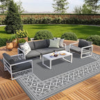 GENIMO Outdoor Rug Waterproof for Patio Decor, 8'x10' Reversible Outdoor Plastic Straw Rug Carpet, Camping Mats for Outdoor Decor, RV, Backyard, Deck, Balcony, Picnic, Grey & White