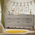 63" Long Dresser for Bedroom, 9-Drawer Fluted Dresser, Extra-Wide Wood Chest of Drawers with Smooth Metal Slides, Stable Base, Modern Clothes Storage Cabinet for Living Room, Hallway, Nursery