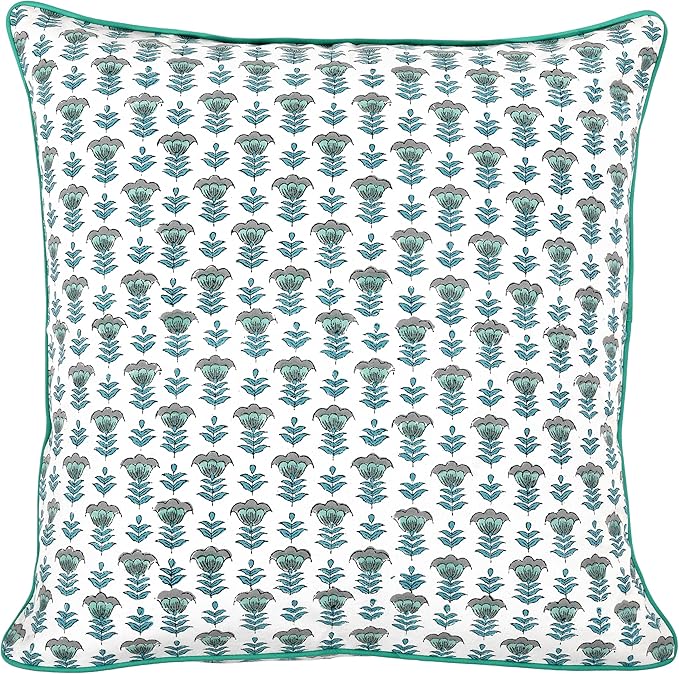 Ridhi Modern Farmhouse Pillow Covers Decorative Cotton Throw Pillow Covers Set of 2 Aquamarine Blue Cushion Covers for Boho Couch Sofa Bed Living Room Spring Home Decor 20x20