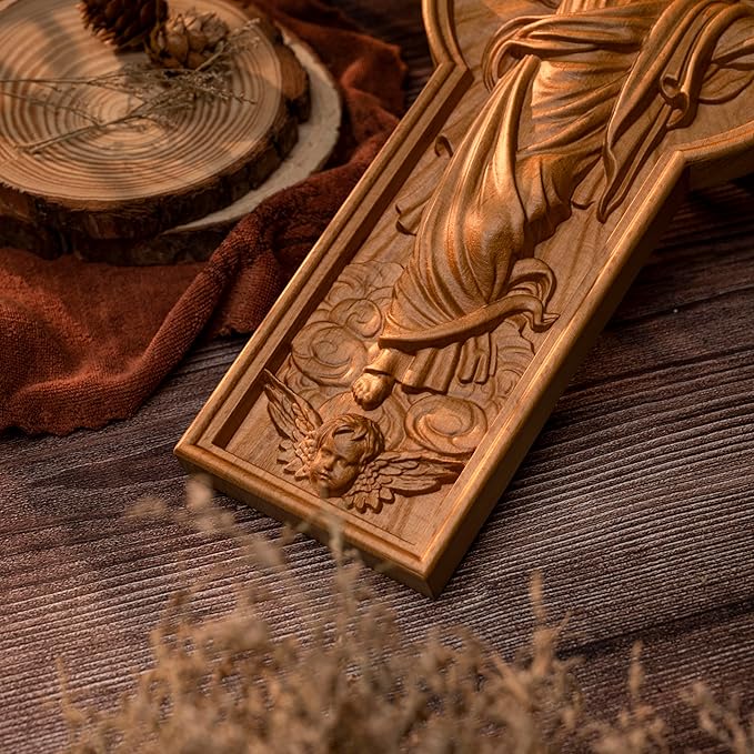 BGCOPPER Jesus Crucifix Wall Cross Handmade Wooden Cross for Wall Decor for Home Room Christmas Gift
